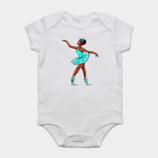 African American Black ballerina girls with corn rows ballet dancing 6 ! black girl with Afro hair and dark brown skin wearing a green tutu. Love Ballet Baby Bodysuit